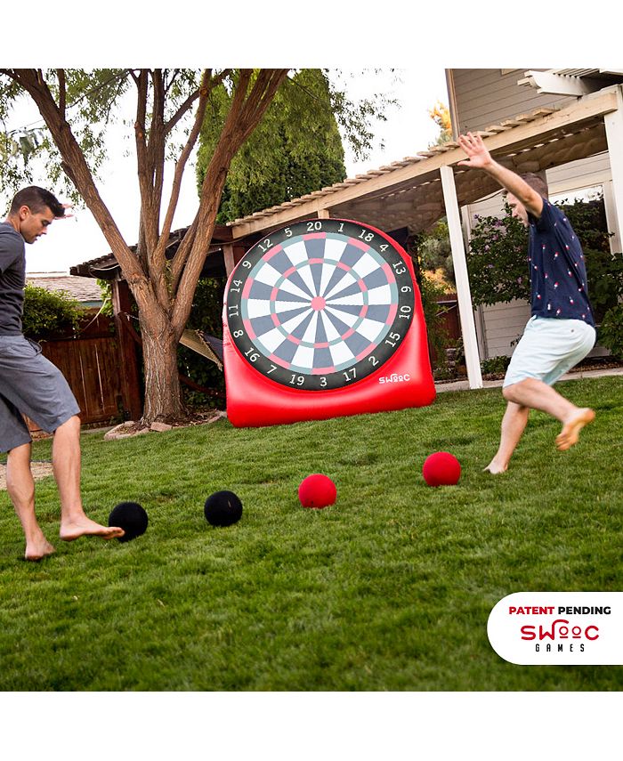 Giant Kick Darts (Over 6 ft. Tall) with Over 15 Games Included - Giant Inflatable Outdoor Dartboard with Soccer Balls - Red - Large