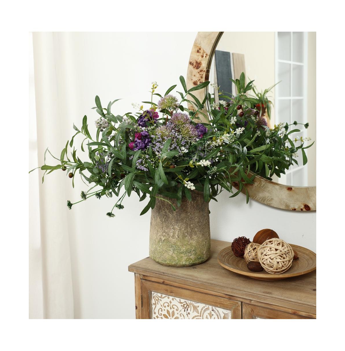 LuxenHome Rustic Ginger RootCement 11-Inch Tall Indoor and Outdoor Cylinder Vase - Brown, green, gray