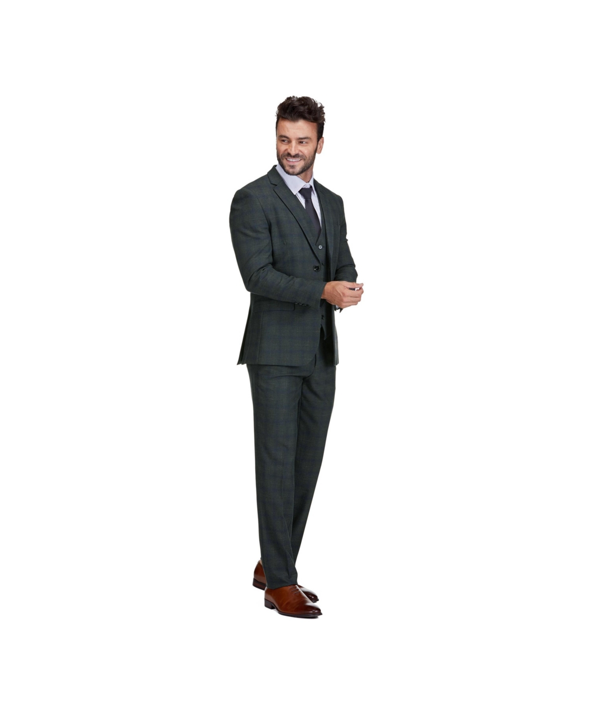 Gino Vitale Men's Slim Fit 3-Piece Checkered Plaid Suit