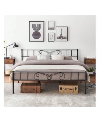 Metal Platform Bed Frame With Headboard And Footboard, Steel Slat Support And Mattress Foundation, No Box Spring Needed