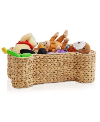 Dog Bone Shaped Storage Basket - Natural, Large Water Hyacinth Pet Toy Bin Organizer