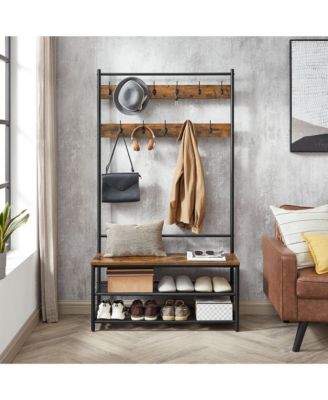Entryway Industrial Style Coat Rack with Shoe Storage