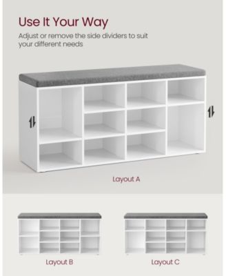 Cushioned Shoe Bench with 12 Compartments,  Cloud White & Dove Gray