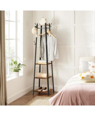 Industrial Style Coat Rack with 3 Shelves, Rustic Brown &amp; Black