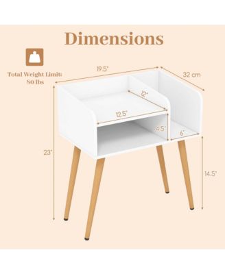 Mid Century Modern End Table with Open Shelves Metal Support Legs for Bedroom