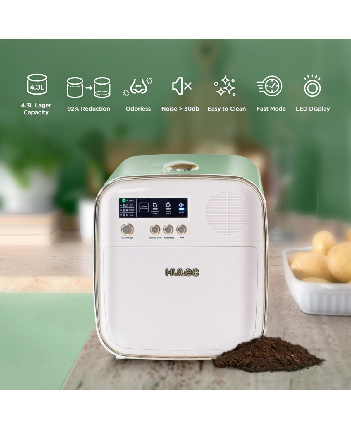 Hero Kproduct4u Premium 4.3 Liters Countertop Electric Food Waste Disposer - Grinding and Drying Type, Mint