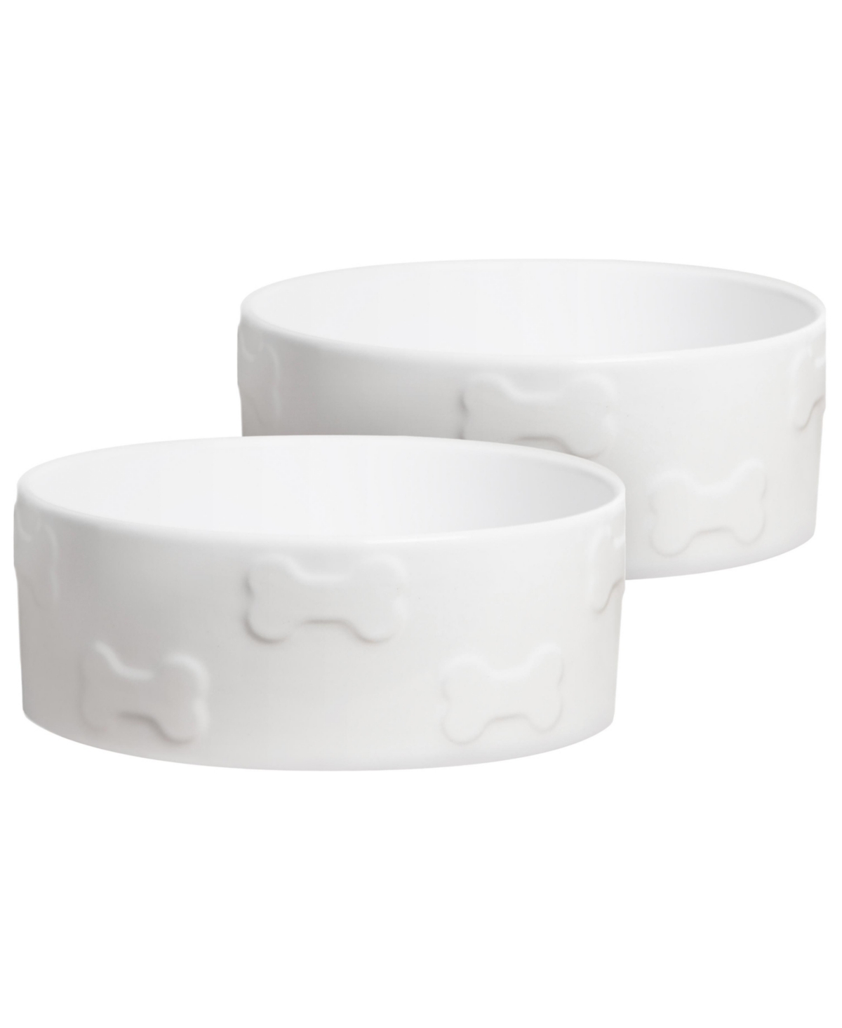 Set of two Manor Collection ceramic pet bowls - White