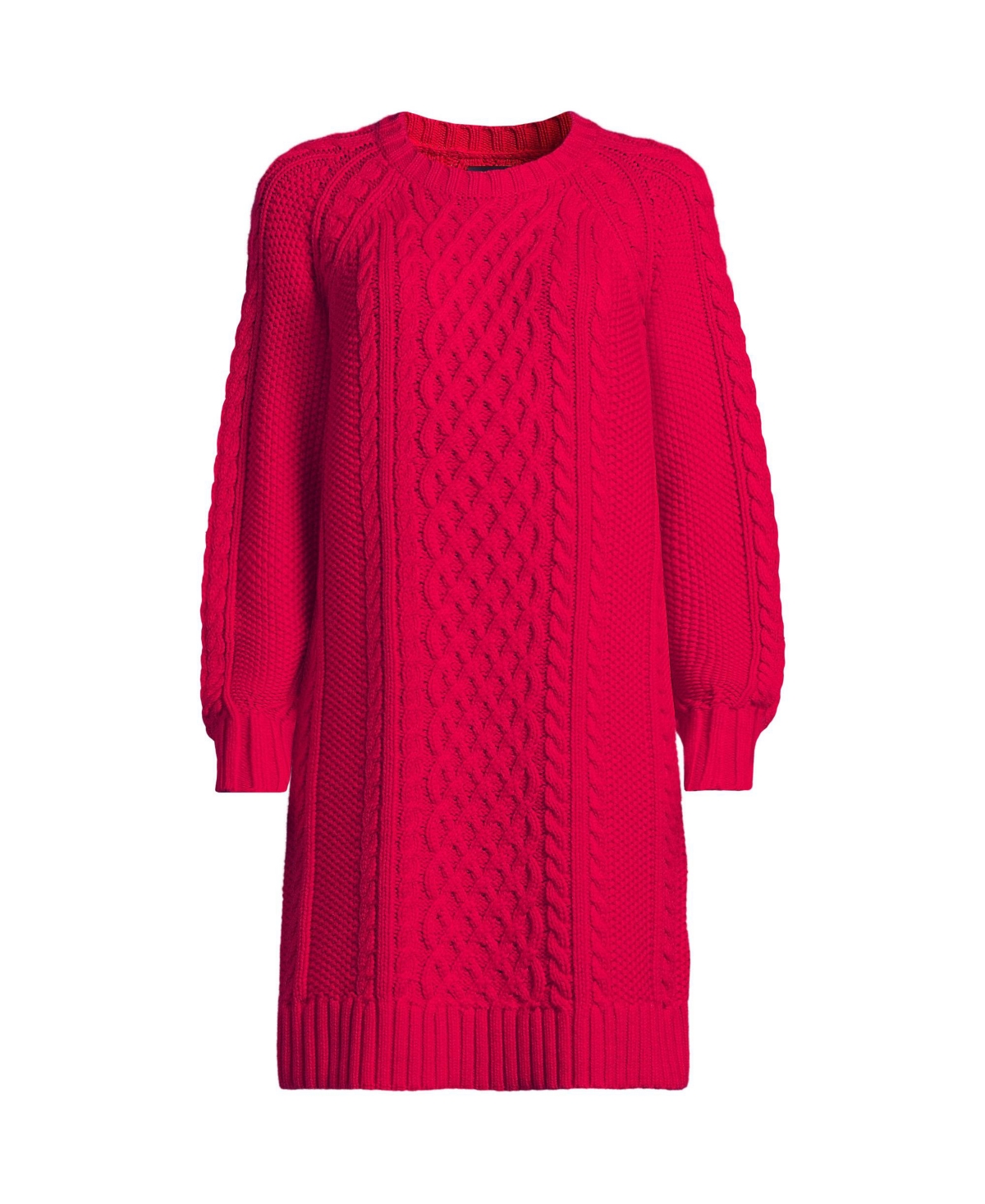 Lands' End Women's Cotton Blend Cable Crew Neck Sweater Dress