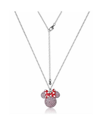 Minnie Mouse Fashion Red Polka Dot Bow Crystals Pave Necklace