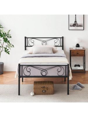 Metal Platform Bed Frame With Headboard And Footboard, Steel Slat Support And Mattress Foundation, No Box Spring Needed