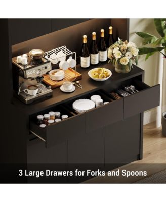 70" Kitchen Food Pantry with Charge Station, LED Light,Storage Cabinet