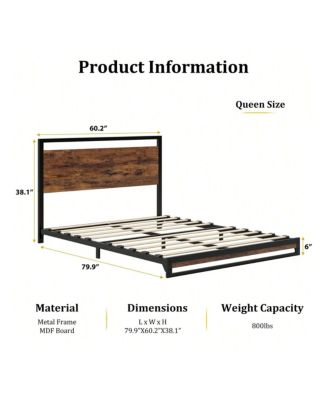 6 Inch Metal Platform Bed Frame With Wooden Headboard And Footboard, Mattress Foundation, Easy To Assemble
