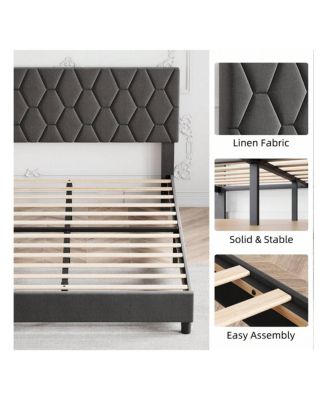 Bed Frame With Headboard Upholstered Bed Frame, Heavy-Duty Platform Bed Frame With Strong Wood Slats, Upholstered Mattress Foundation No Box Spring Needed