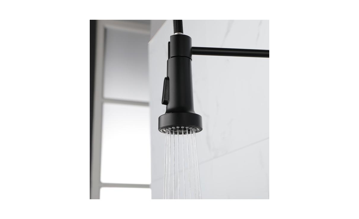 Slickblue MatteCommercial Kitchen Faucet with Solid Brass Construction, Single Handle and Pull-Down Sprayer with Spring Design - Black