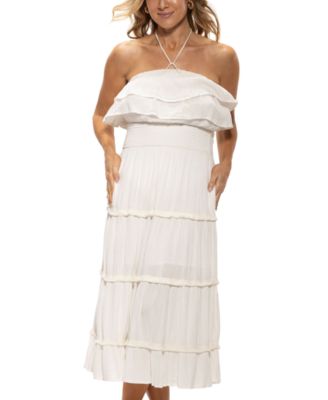 Women's Ruffled Smocked-Waist Tiered Cover-Up Dress