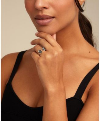 Two Medium Boxes Faceted Crystals Metal Alloy Ring