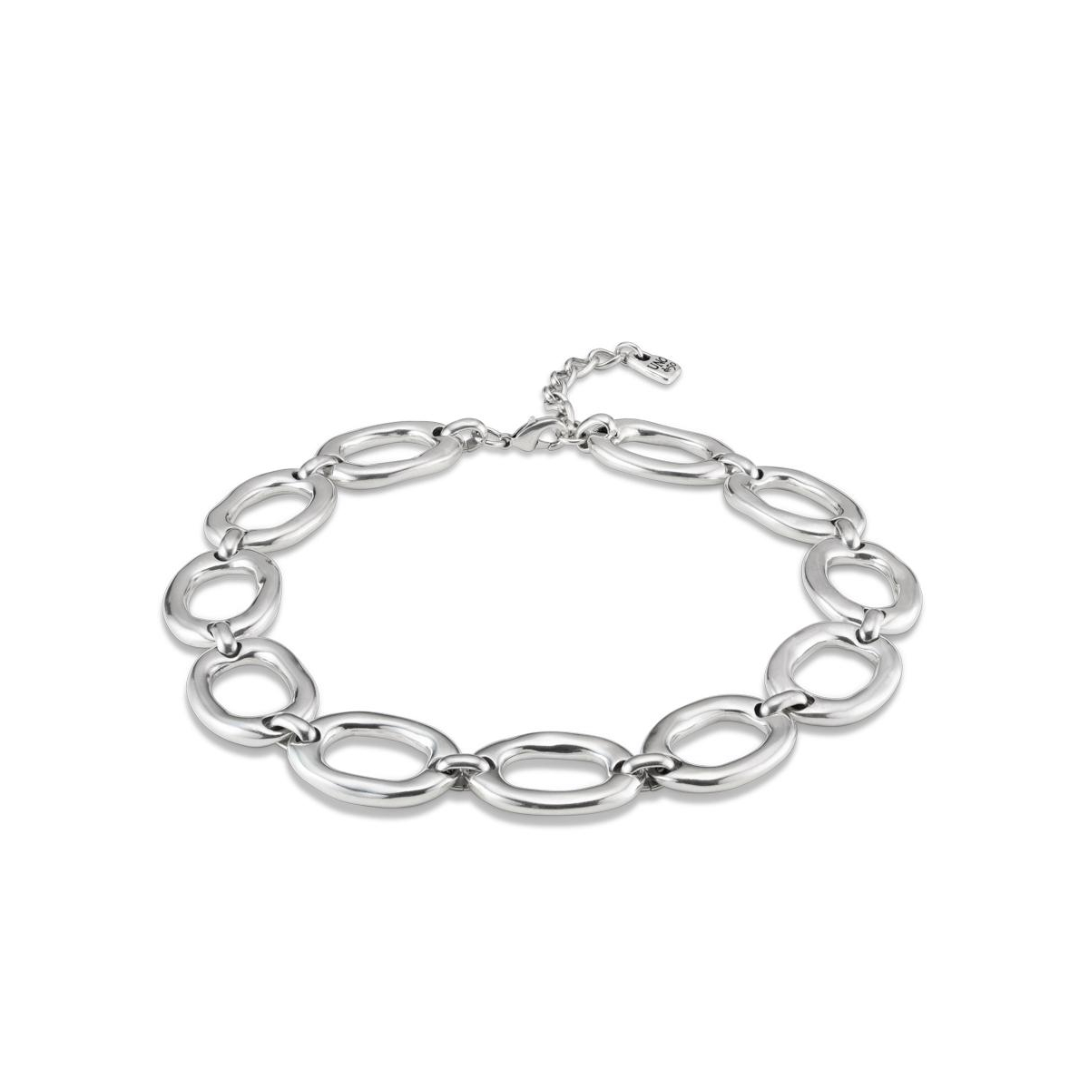 Unode50 Sterling Silver Plated Metal Alloy Oval Links Necklace In Silver