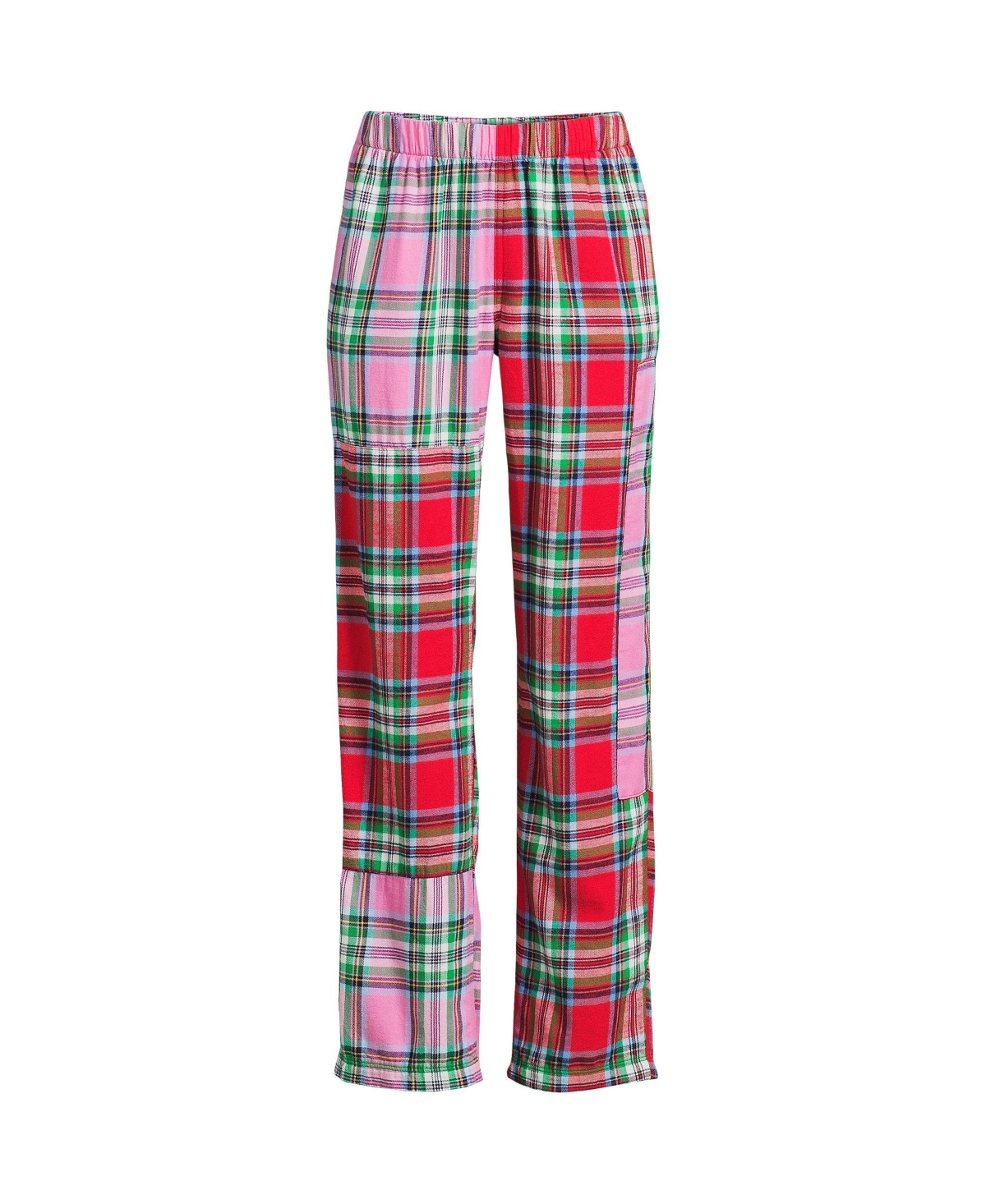 Lands' End Women's Tall Flannel Patchwork Pajama Pants -pink patchwork plaid