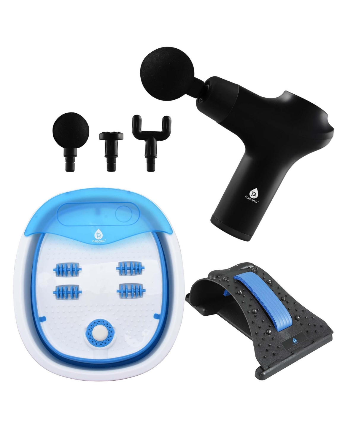 Pursonic Head-to-Toe Relaxation Bundle: Massage Gun, Neck & Shoulder Stretcher, Foot Massager