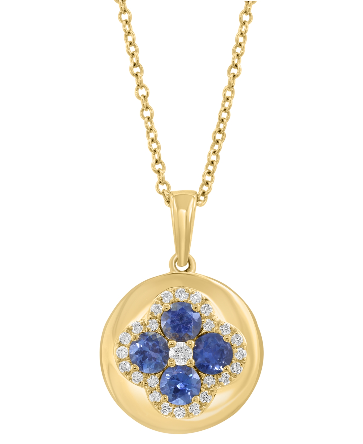 Shop Effy Collection Effy Blue Sapphire (5/8 Ct. T.w.) & Diamond (1/6 Ct. T.w.) Flower Disc 18" Pendant Necklace In 14k Y