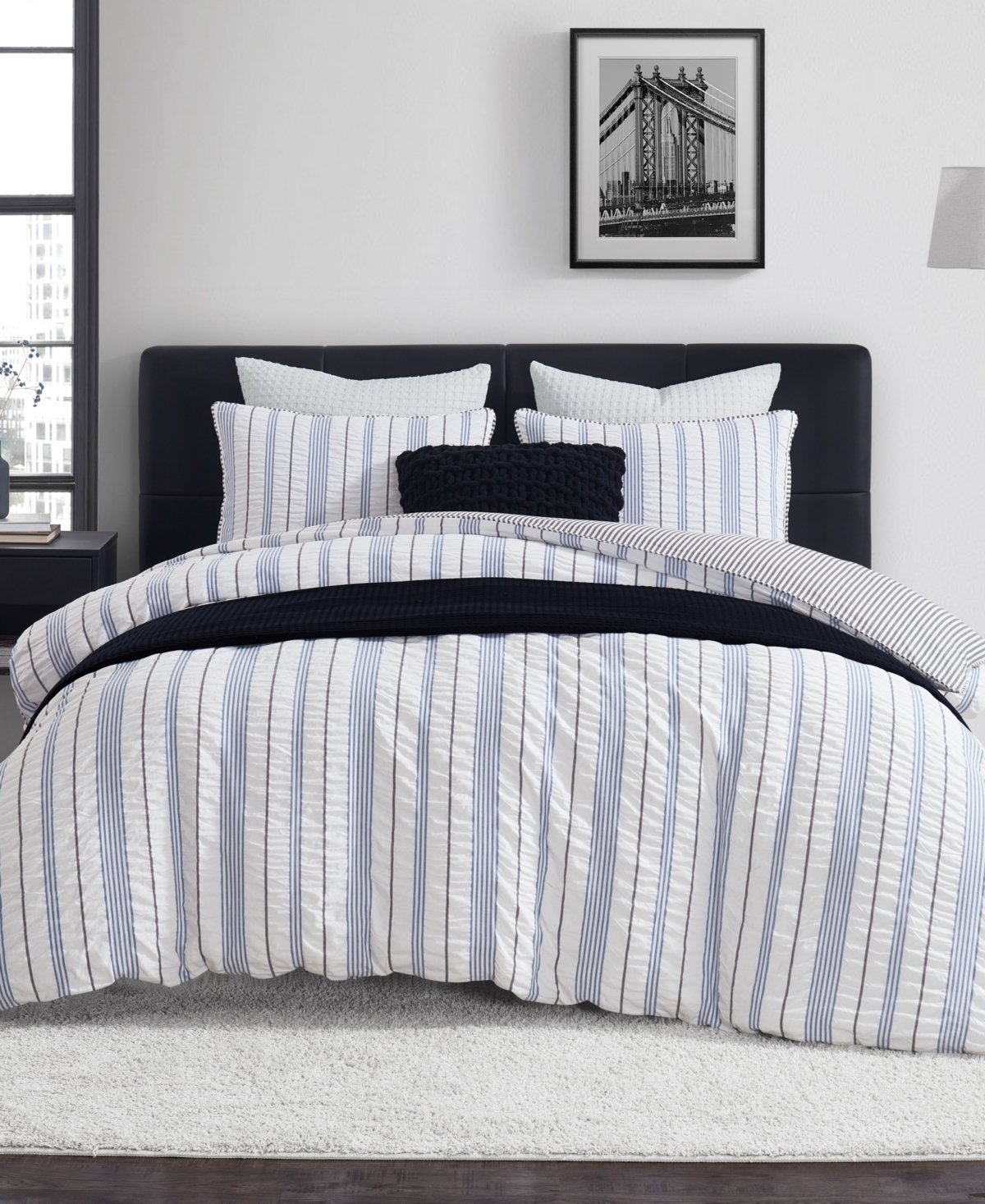 Dkny Seersucker Stripe 3 Piece Comforter Set, Full/Queen