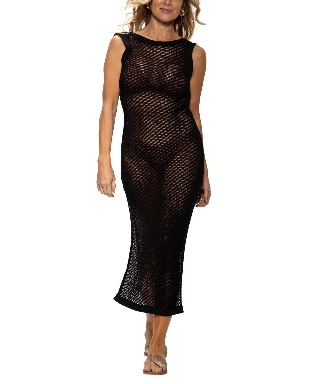 Shop Dotti Women's Scoop-back Sleeveless Crochet Dress Swim Cover-up In Black