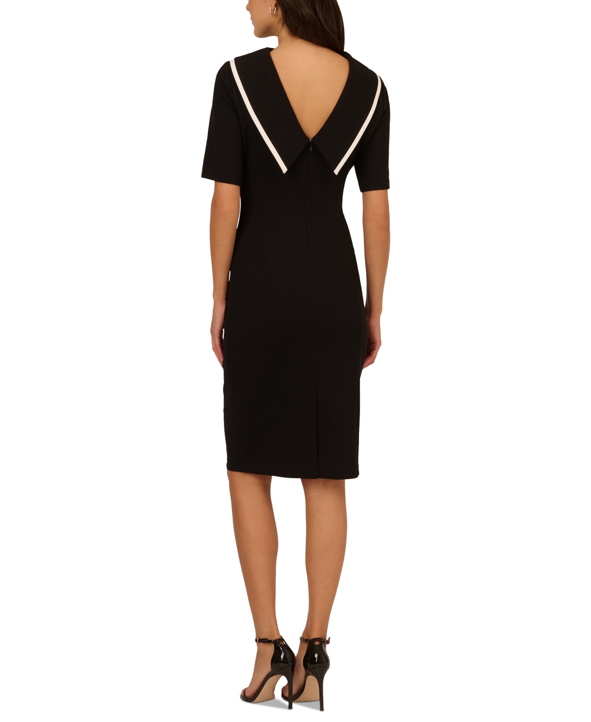 Adrianna Papell Women's Folded-neck V-back Sheath Dress In Black,ivory