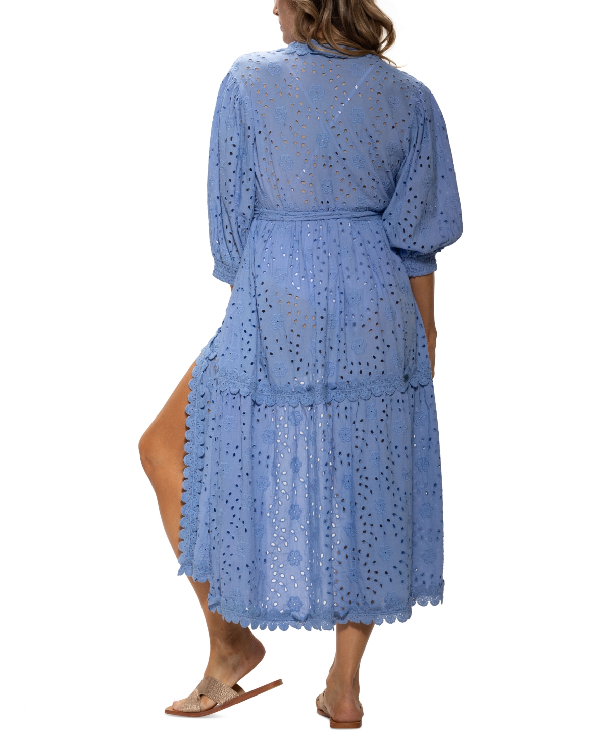 DOTTI WOMEN'S COTTON EYELET OPEN-FRONT COVER-UP KIMONO 