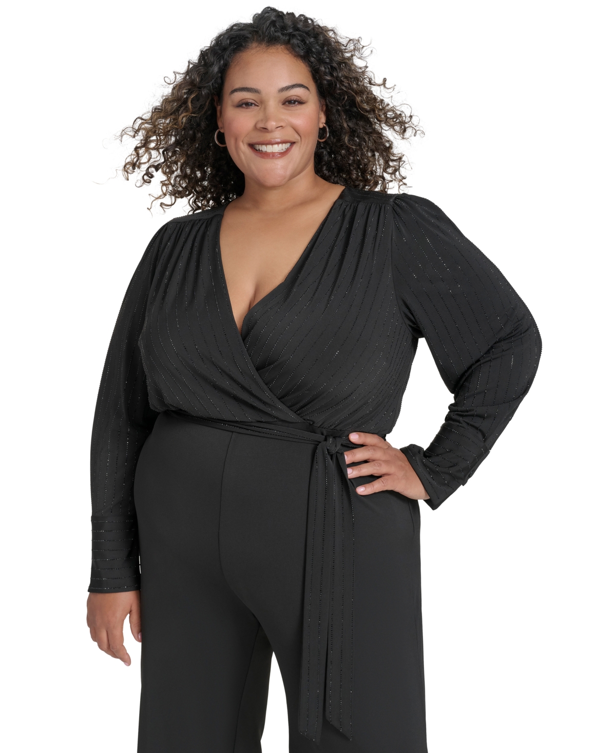 Dkny Plus Size Surplice-Neck Tie-Waist Jumpsuit