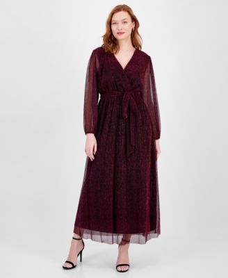 Robbie Bee - Women's Sequinned-Mesh Belted Maxi Dress