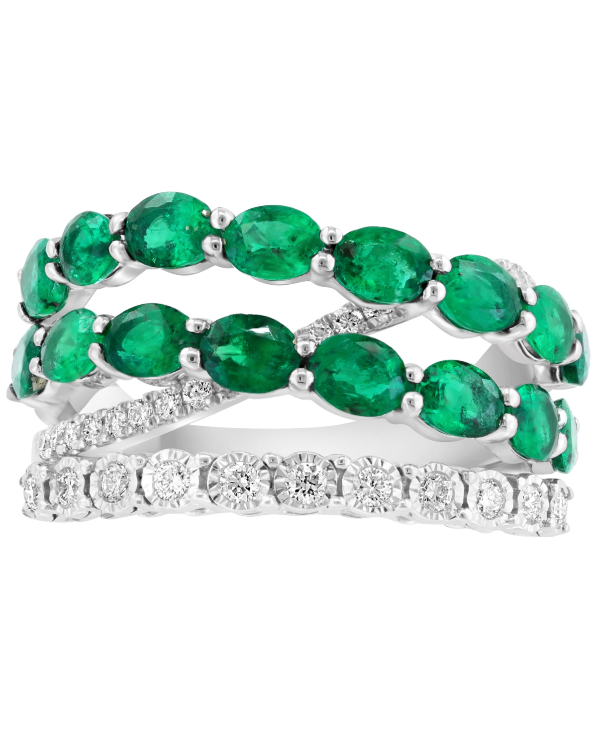 Effy(3 ct. t.w.) & Diamond (1/3 ct. t.w.) Crossover Statement Ring in 14k White Gold - Emerald
