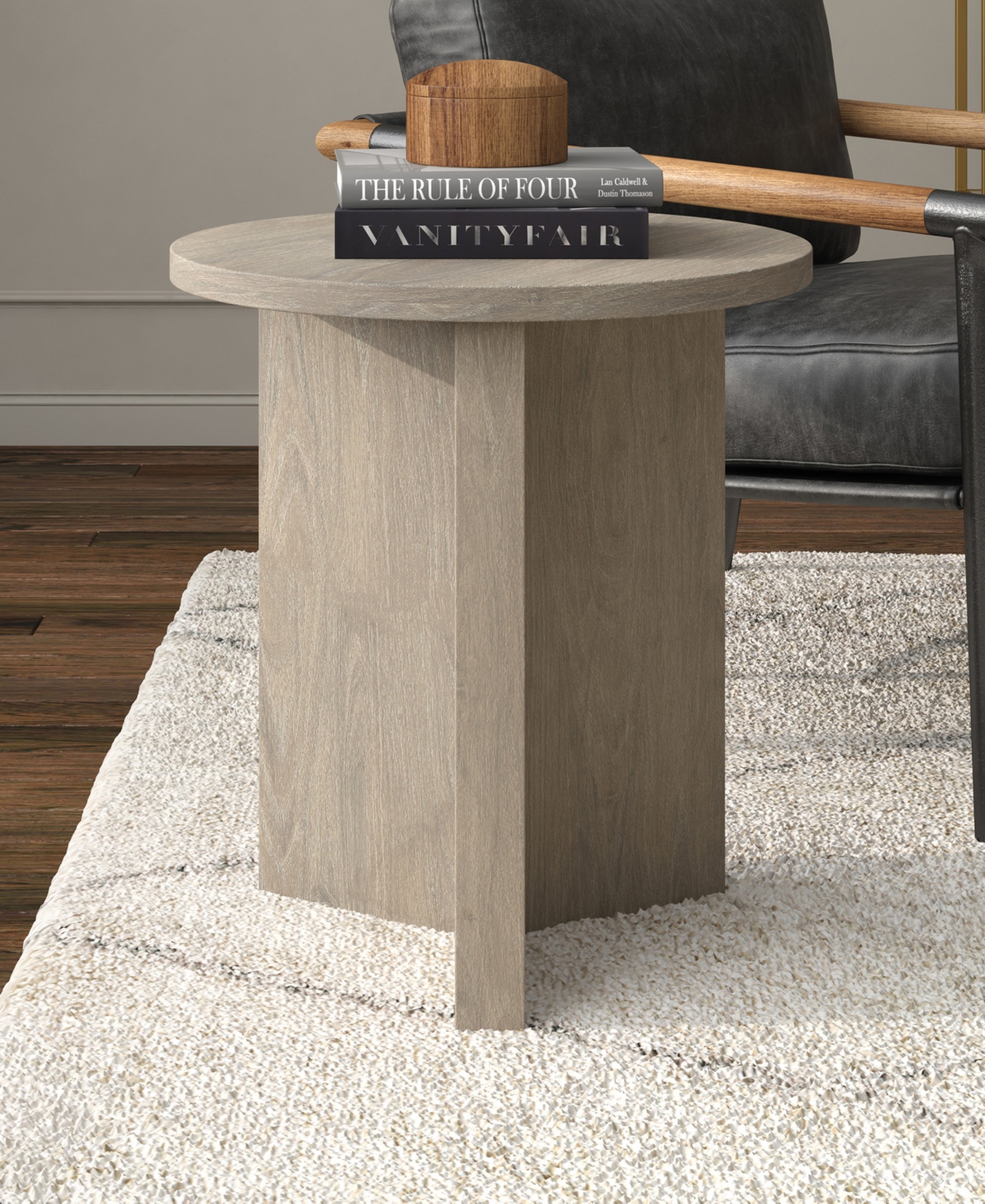 Hudson & Canal 20" Anders Wide Round Side Table In Antiqued Gray Oak