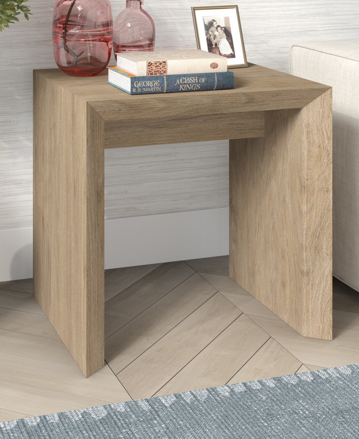 Hudson & Canal 22" Oswin Wide Rectangular Side Table In Antiqued Gray Oak