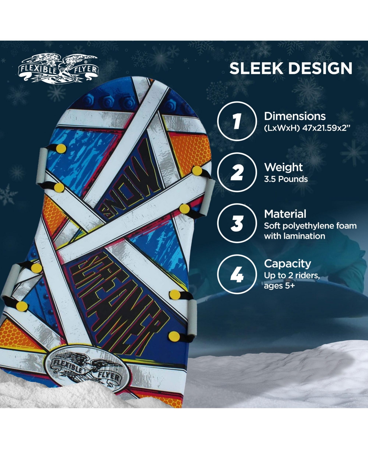 Flexible Flyer Snow Screamer 47 Inch Foam Snow Sled for Kids and Adults (3 Pack