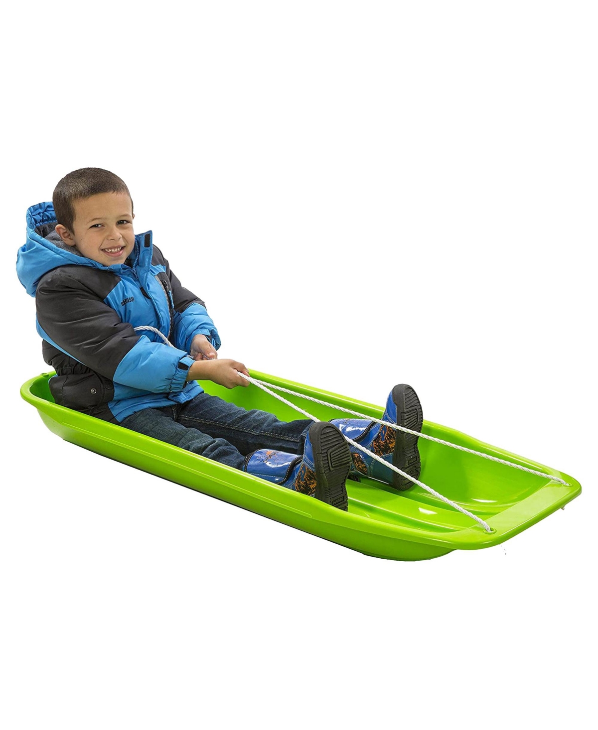 Lucky Bums Snow Kids 48 Inch 1 Person Plastic Toboggan Sled w/ Pull Rope,- Green