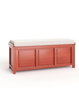Solid Wood Storage Bench with Open Top, Removable Tray, and Foam Cushion for Entryway or Bedroom