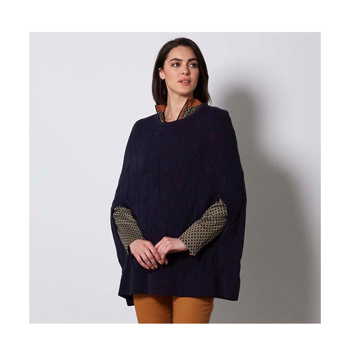 Women's E3 by Cable-Knit Poncho Sweater Oscillating - Navy blue