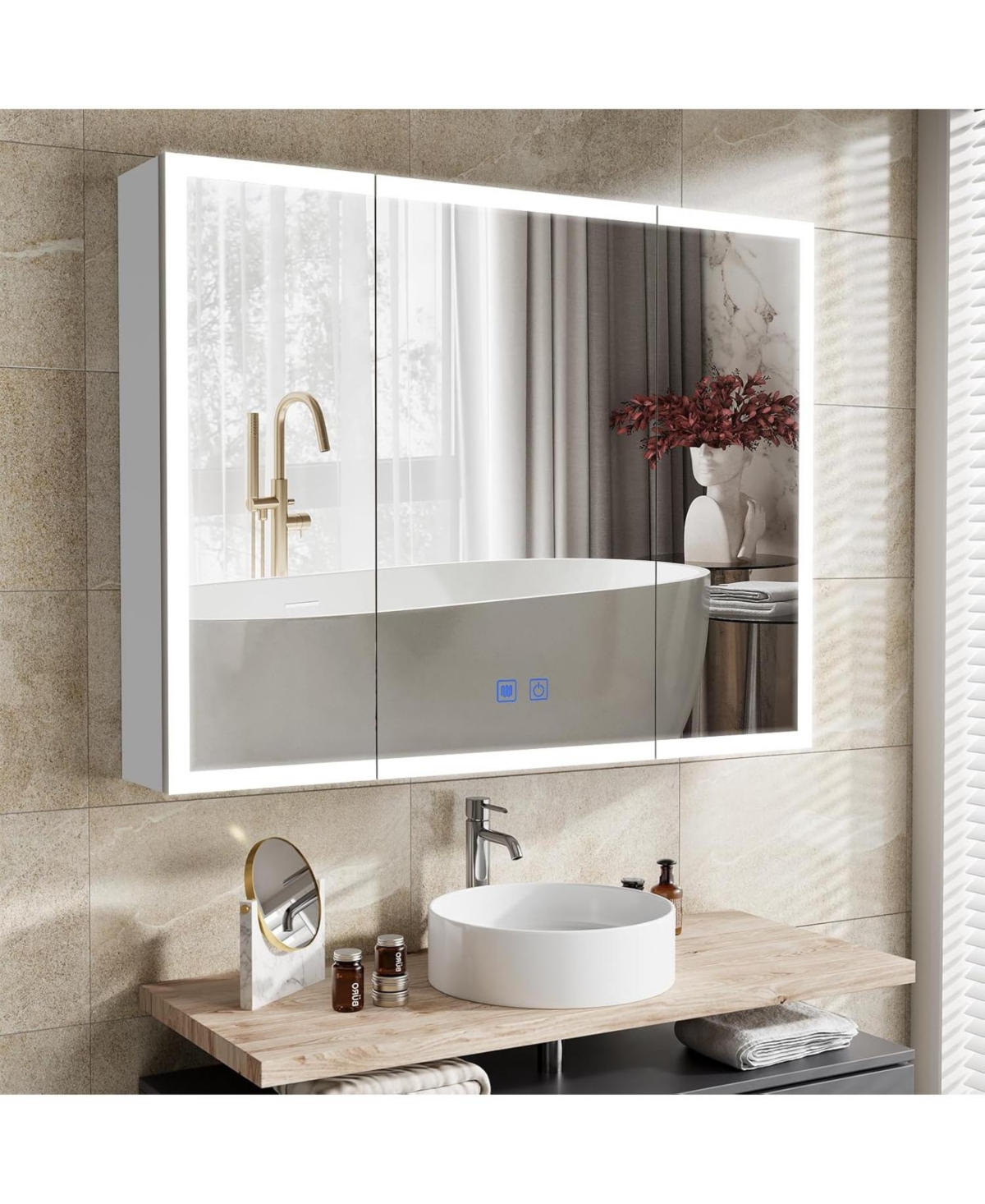 Lighted Medicine Cabinet with Mirror 31.50 X 24 Large 3 Doors Medicine Cabinets for Bathroom with Lights, Surface Mount Medicine Cabinet with