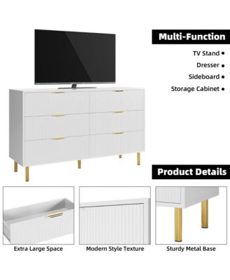White 6 Drawer Dresser for Bedroom, 56” Wide Wood Dresser Organizer with Metal Legs
