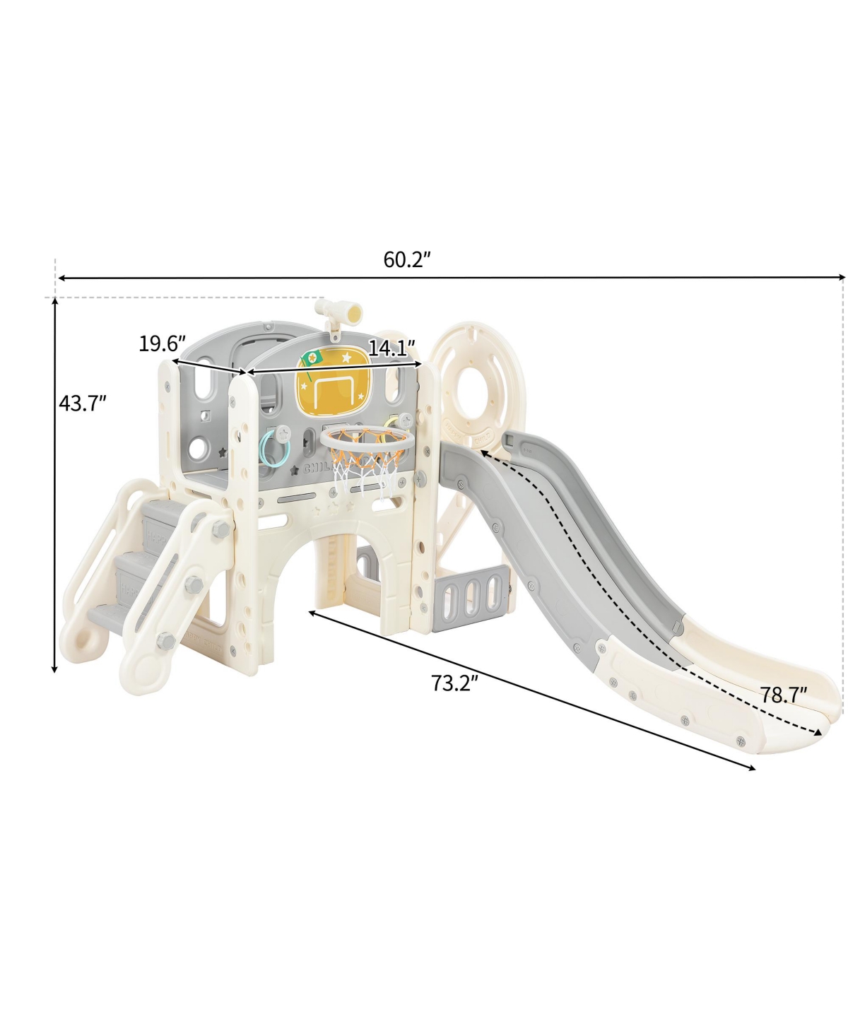 Slickblue Kids Slide Playset Structure Castle Climber with Slide and Basketball Hoop for Fun Adventures