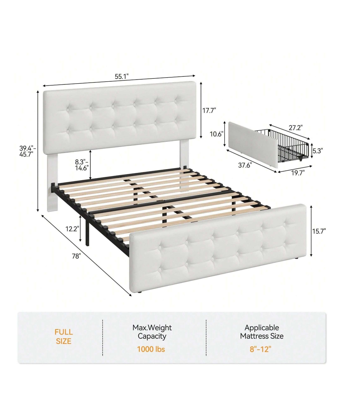 Bed Frame,With 4 Storage Drawers And Headboard, Linen Upholstered Platform Frame With Wooden Slats Support, Button Tufted Design