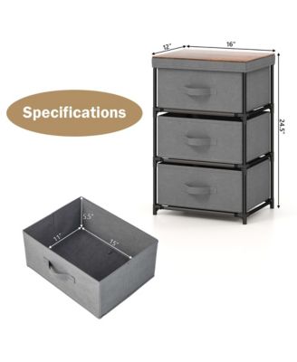 2PCS 3 Drawers Dresser Fabric Storage Tower Organizer Unit Tall Nightstand Side Table