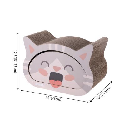 Opal 19" Modern Cardboard Happy Cat Head 2-in-1 Cat Cave Scratcher with Built-In Bell Toys and Catnip