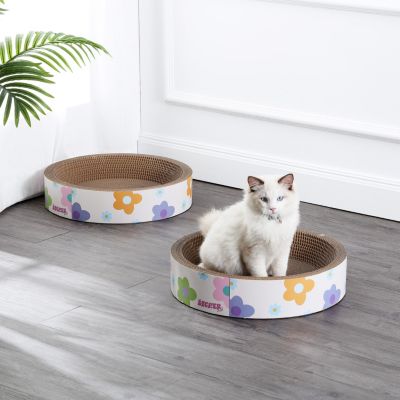 Daisy 18.13" Modern Cardboard Bowl Cat Scratcher with Catnip, White/Multi (Set of 2)