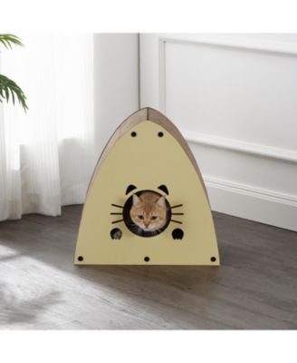 Koko 19" Modern Cardboard Triangle Cat Cave Scratcher with Catnip, Almond