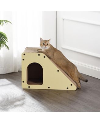Kento 23.63" Minimalist Cardboard Angled Cat Cave Scratcher with Catnip, Almond