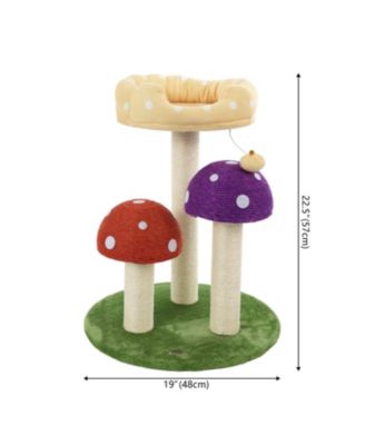 Pixie 22.5" 3-Tier Cottage Sisal Mushroom Cat Tree with Scratching Posts, Napping Perch, and Dangling Bell Toy, Multi