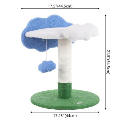 Sami 21.5" Modern Jute Cloud Cat Tree with Scratching Post, and Fuzzy Toy, White/Blue/Green