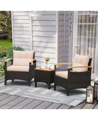 3 Pieces Patio Rattan Furniture Set with Removable Cushions