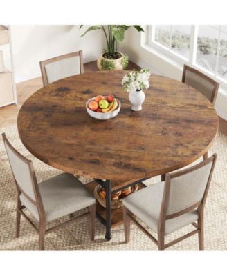 1Pc MDF 47-Inch Round, 1.59-Inch Thick Top with Storage Shelves & Roman Metal Legs Dining Table